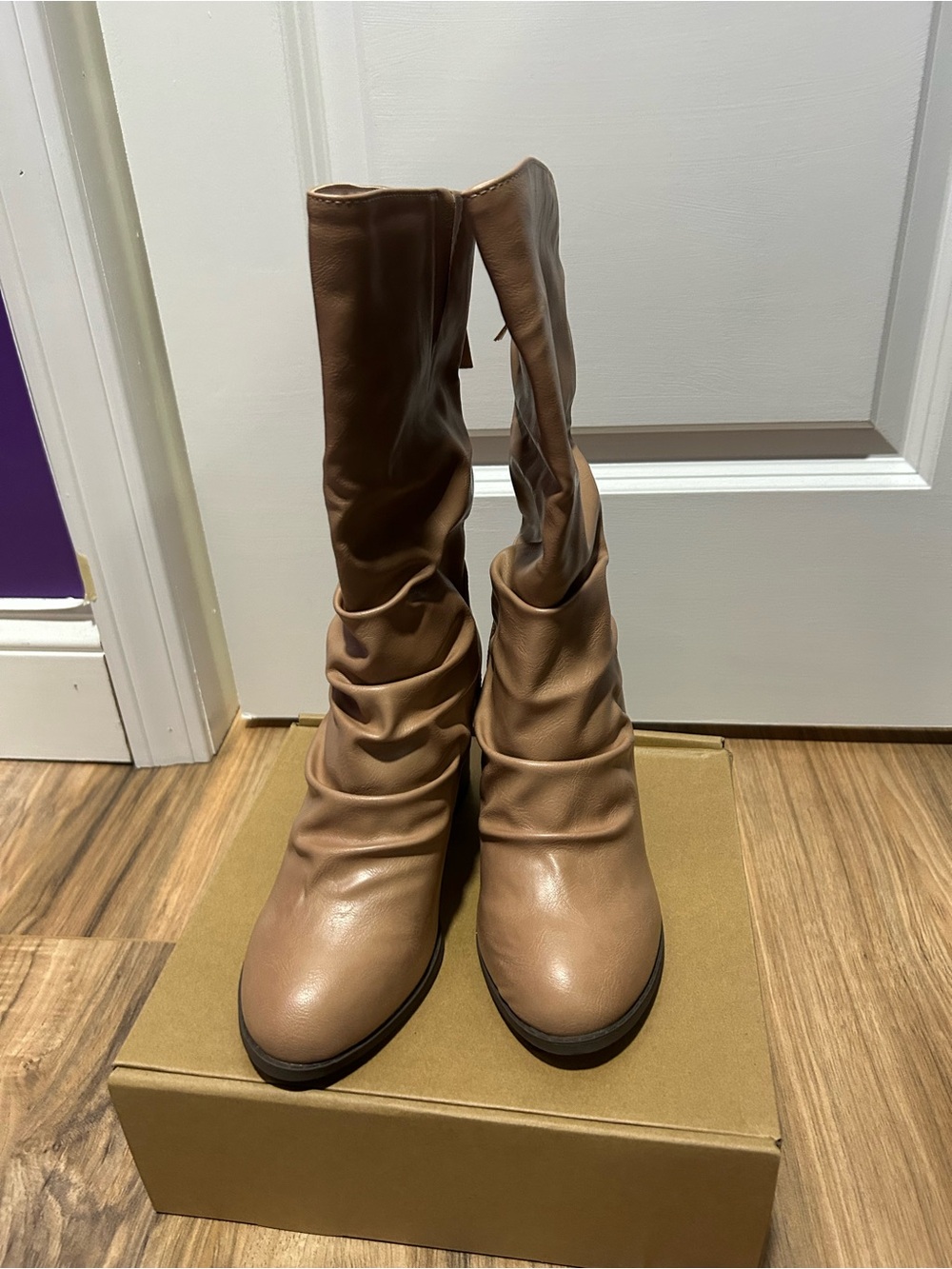 Journee Collection Sequoia Slouchy Tan Mid-Calf Heel Boots - Picture 3 of 6